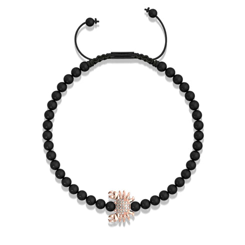 Kristall-Seekrabbe | 18 Karat Roségold & Rotguss | Schwarz | Makramee-Charmballa-Armband